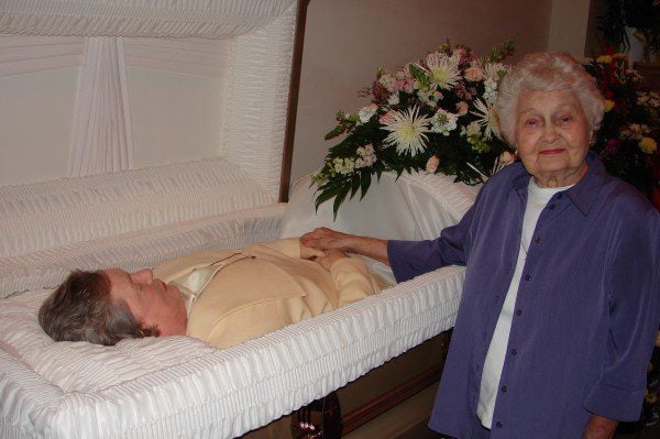 My Grandmother Frances by my Mother's casket at the Visitation