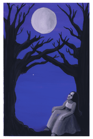 Lunar Dreams, gouache on paper by Heron Michelle