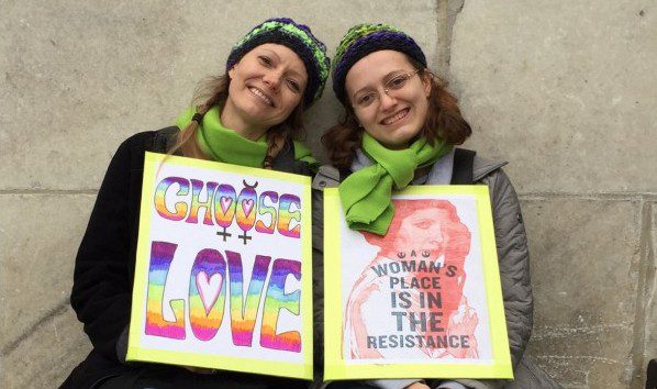 Heron and Willow at the Women's Unity March on Washington, DC ~ January 21, 2017 ~ sitting at the base of the Washington Monument