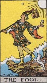 Pamela Coleman Smith - a 1909 Fool Tarot card scanned by Holly Voley for the public domain, 