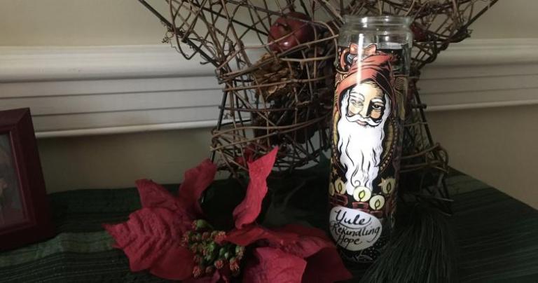 Finished Yule Candle, ready for lighting - Witch on Fire
