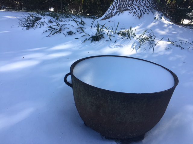 Snowfall caught by my Great-Granny Marguerite's Cast Iron "laundry" Cauldron - Photo by Heron Michelle