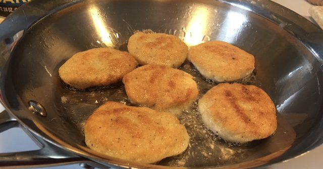 Fried Cornbread in the pan - Heron Michelle