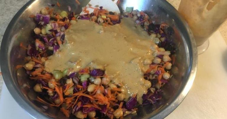 Add Tahini Sauce to the Chickini Salad mix