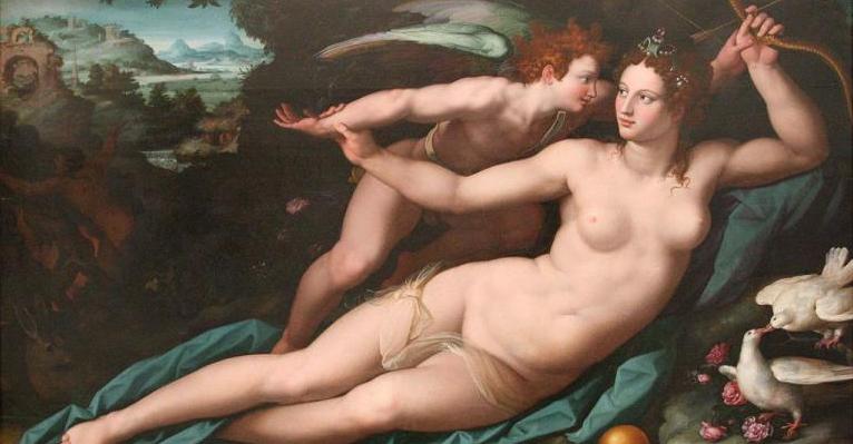 Venus and Cupid Painting by Allessandro Allori