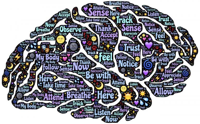 Brain graphic with words of affirmation