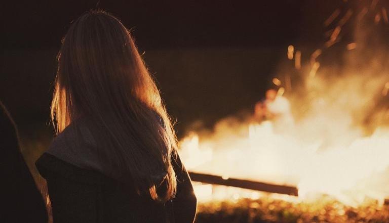 Woman escaping fire