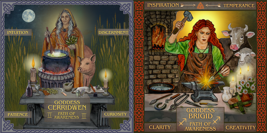 Goddess Devotions candle images for Cerridwen and Brigid