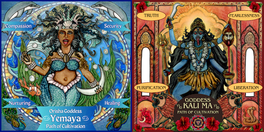 Goddess Devotions candle images for Yemaya and Kali Ma.