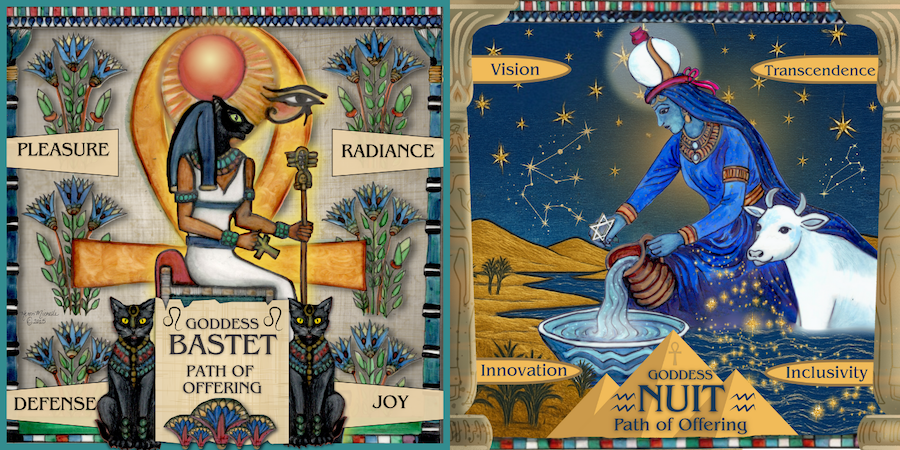 Goddess Devotions candle images for Bastet, Bast, and Nuit, Nut.