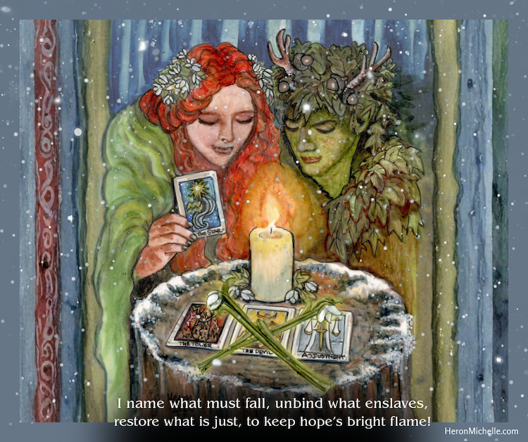 Imbolc Spell for Burning Times, Art and Poetry for restoration of justice in America, inspired by Goddess Brigid - By Heron Michelle