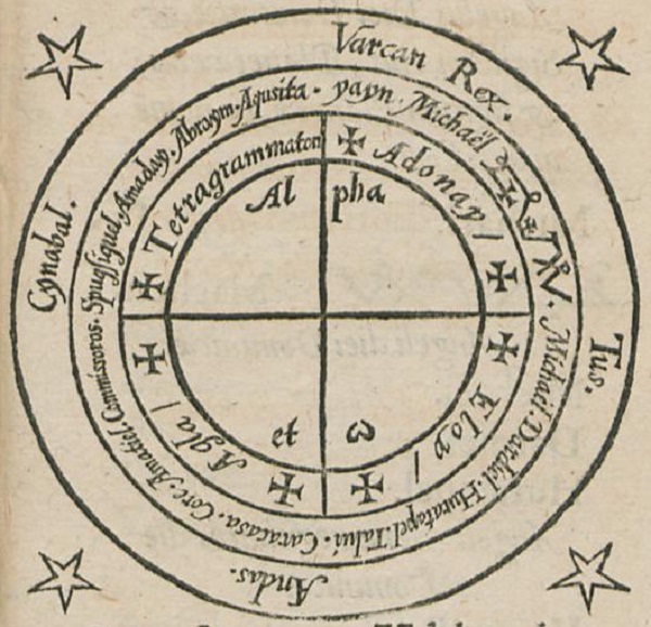 Magic Circle from Heptameron attributed to Peter de Abano. Wikipedia Images.