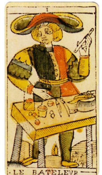 Le Bateleur, Tarot de Marseille. 18th century tarot of Jean Dodal.