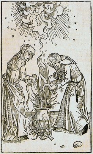 Woodcut from De Lamiis et pythonicis mulieribus, Ulrich Molitor, 1508.