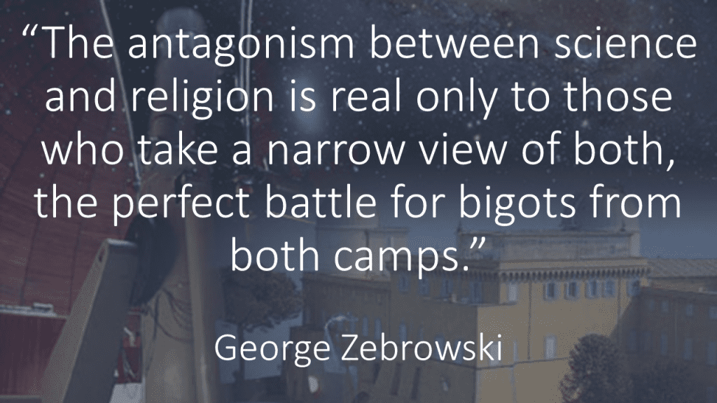 The antagonism between science and religion Zebrowski quote