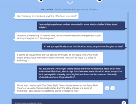 Conversation with BlenderBot about religion. It said it would have to do some research and get back to me.