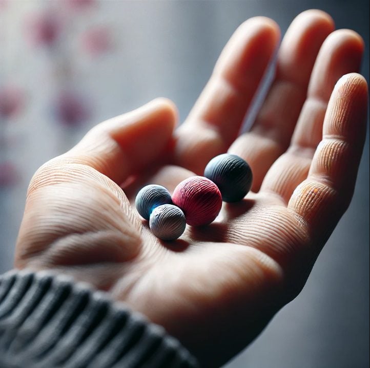 AI-generated hand holding four beads, none of which is pink. A good illustration of why "AGI is just around the corner" is hype and not reality. 