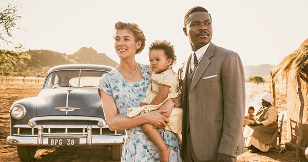 Rosamund Pike as “Ruth Williams,” Madison Manowe as “Baby Jaqueline,” and David Oyelowo as “Seretse Khama” in the film A United Kingdom. Photo by Stanislav Honzik. © 2016 Twentieth Century Fox Film Corporation All Rights Reserved