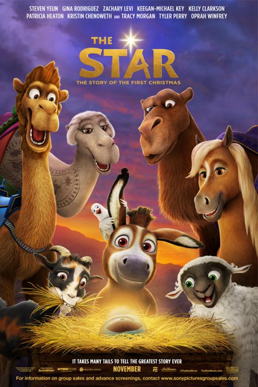 The Star from Sony Animation Pictures is an animated take on the Nativity featuring the voices of Oprah Winfrey, Tyler Perry, Steven Yeun, Patricia Heaton, and many more. Poster courtesy of Sony Pictures Animation. © 2017 CTMG, Inc. All Rights Reserved