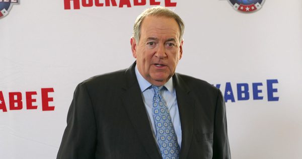 Former Arkansas Governor and presidential candidate Mike Huckabee speaks to during a press conference for his new TBN show 'Huckabee.'