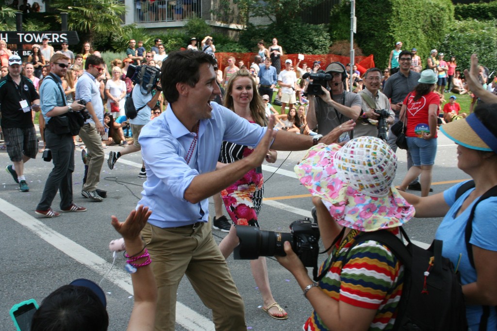 Justin Trudeau at the Vancouver Pride Parade 2015 - by vl04 (Justin_Trudeau_at_the_Vancouver_LGBTQ_Pride_2015) [CC BY 2.0 (https://creativecommons.org/licenses/by/2.0/)], via Flickr