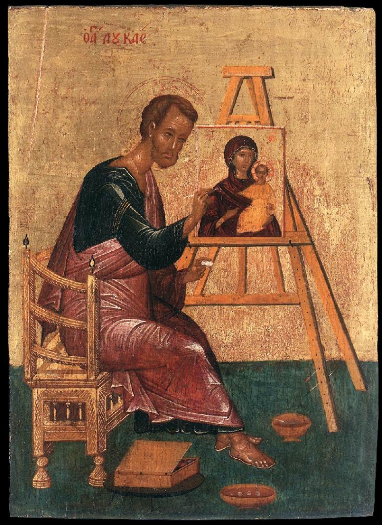 St Luke the Evangelist writes the icon of the Theotokos Hodegetria (Unknown_painter_-_Luke_Paints_the_Icon_of_the_Mother_of_God_Hodegetria_-_WGA23494.jpg) [Public Domain - Web Gallery of Art], via Wikimedia Commons