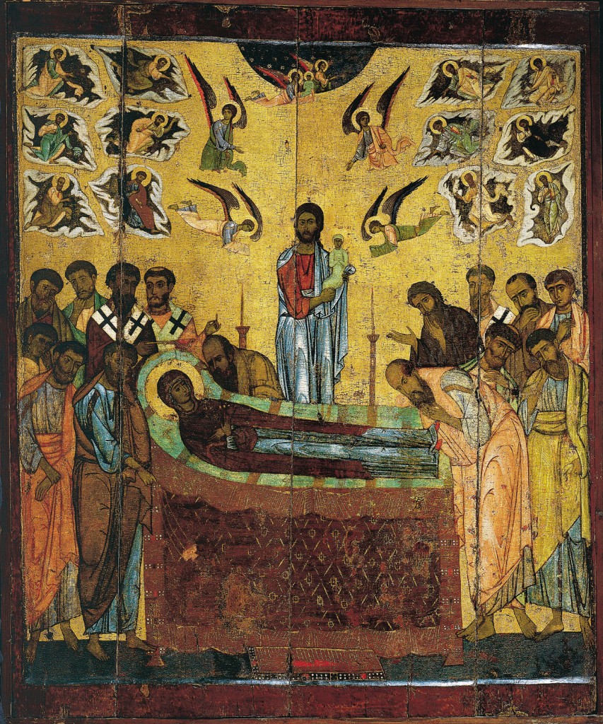 "The Cloud Dormition", an icon from Desyatinny Monastery in Novgorod (Oblachnoe.jpg) [PD-Art], via Tretyakov Gallery