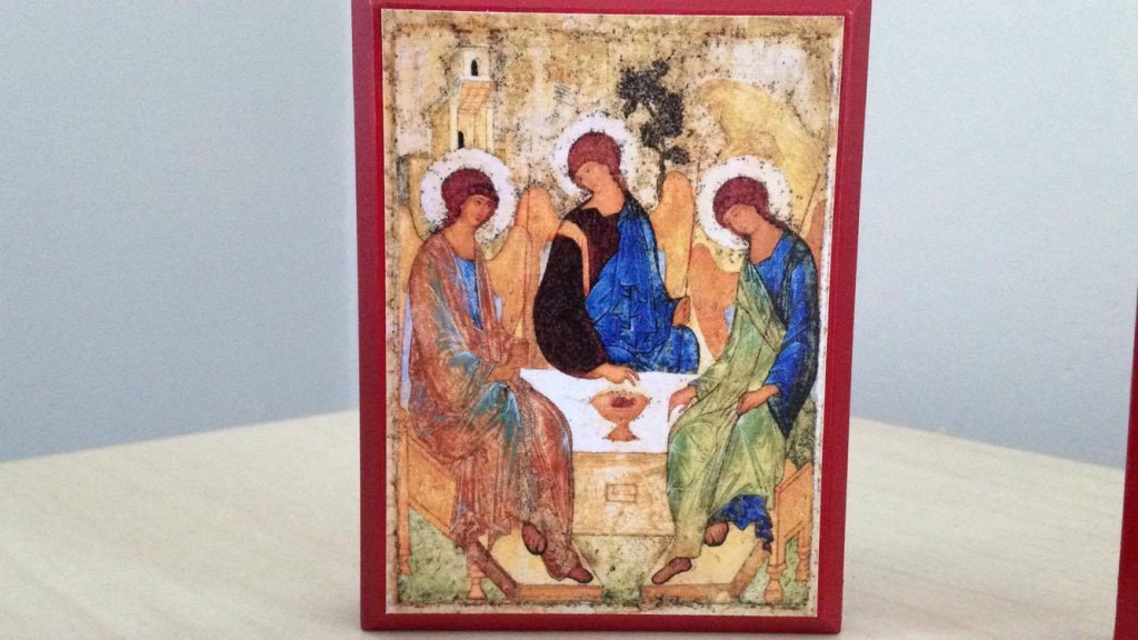 Rublev's Trinity icon on my desk - photo by me, icon from Legacy Icons