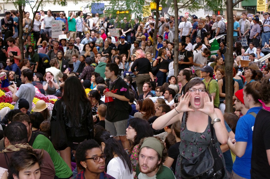 Friday, Day 14 of Occupy Wall Street - photos from the camp in Zuccotti Park, 30 September 2011 - by David Shankbone (Day_14_Occupy_Wall_Street_September_30_2011_Shankbone_2.jpg) (CC BY-SA 3.0 [https://creativecommons.org/licenses/by/3.0/deed.en]), via Wikimedia Commons