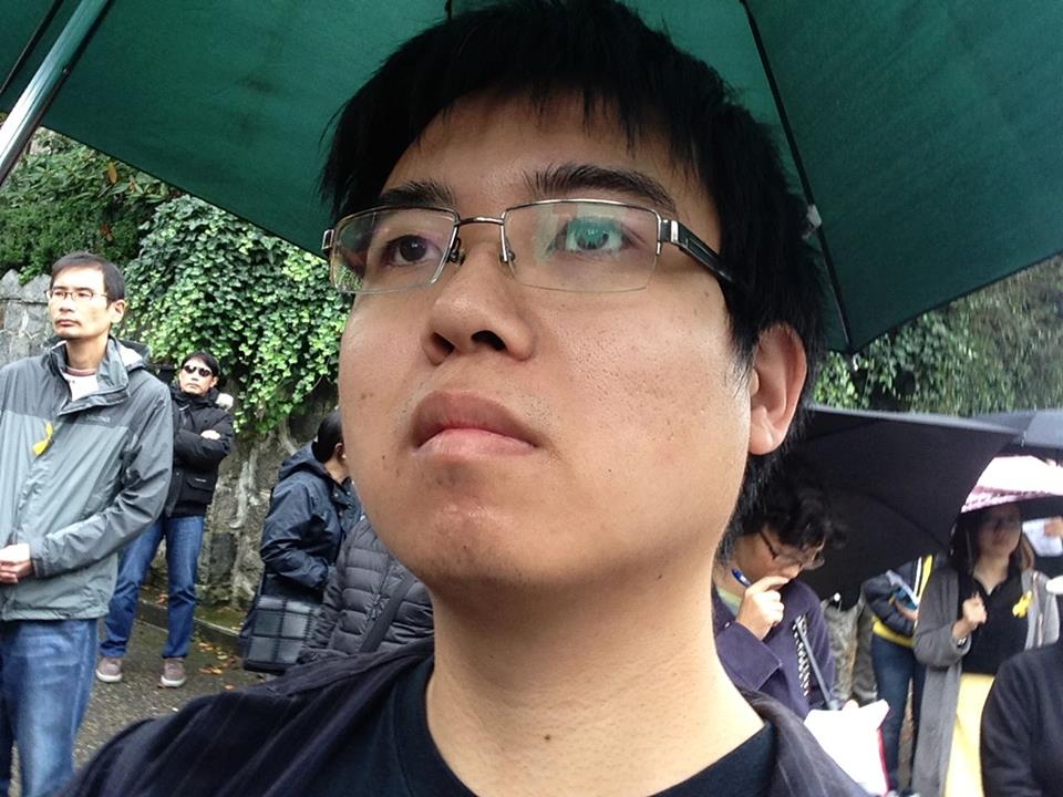 Me at an ecumenical prayer rally for the Umbrella Movement at Vancouver's Chinese Consulate where I first encountered an Eastern Catholic priest - photo by me