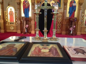 The icon of Ss Peter and Paul on the tetrapod at the Eastern Catholic Church in Richmond, where after the Akathist to Ss Peter and Paul we prayed on bended knees - photo by me