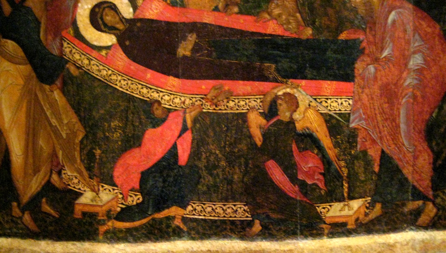 Icon of Dormition of Virgin Mary. Detail -  Tretyakov Gallery, Moscow, PD-Art, via Wikimedia Commons