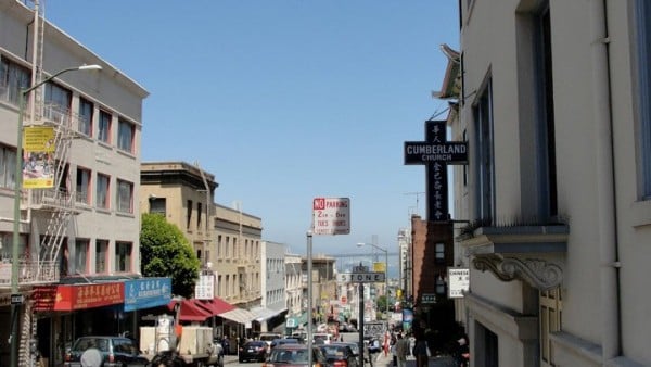 San Francisco's Chinatown, at the corner of Powell and Jackson facing Cumberland Presbyterian Chinese Church - photo by me