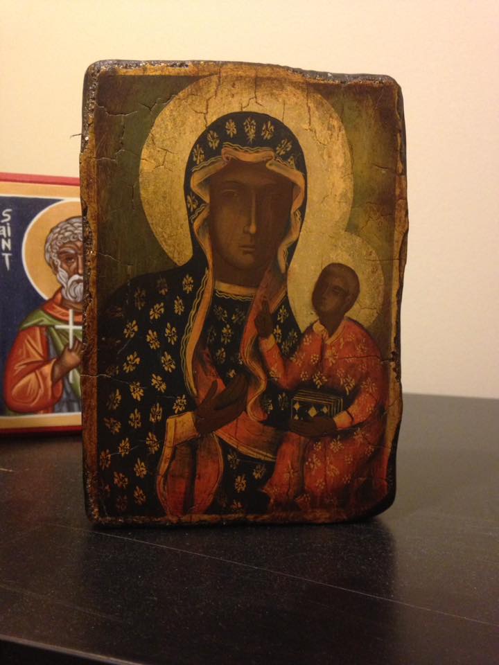My icon of St Moses the Black, standing behind the Theotokos of Częstochowa - photo by me
