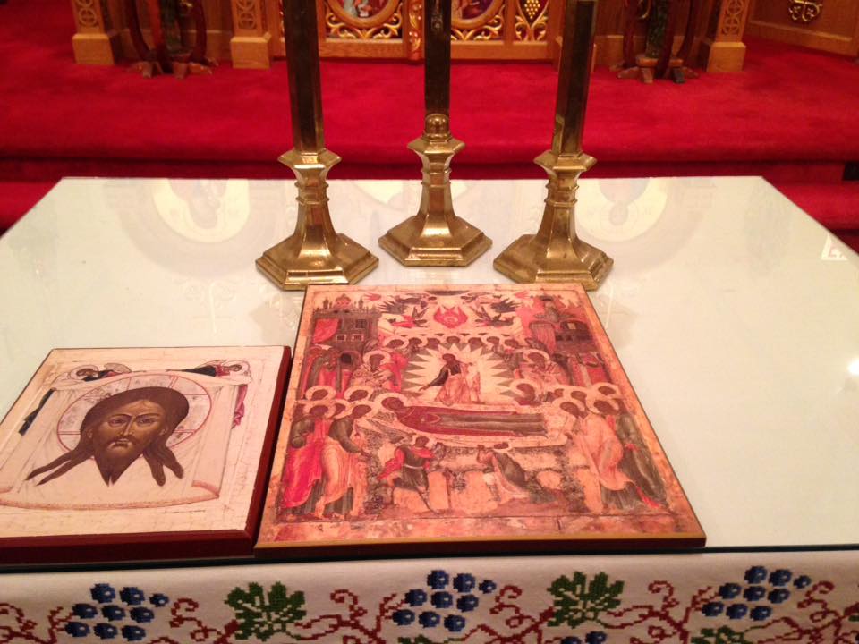 Dormition icon on the tetrapod, Eastern Catholic Church Richmond - photo by me