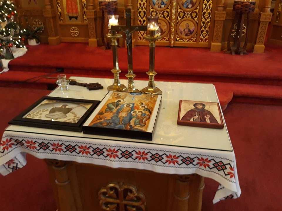 St Eugenia on the tetrapod at Eastern Catholic Church, Richmond - photo by Eugenia Geisel