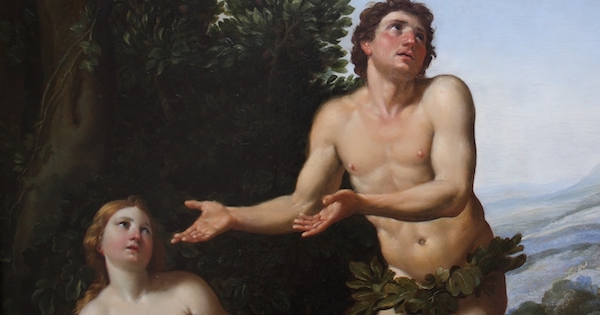Detail of the painting "God reprimanding Adam and Eve", by F. Zampieri (1625)