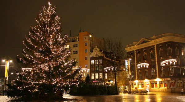 Christmas tree in Nieuwmarkt, Amsterdam, by Tanya Hart.   From Flickr.  CC License.  