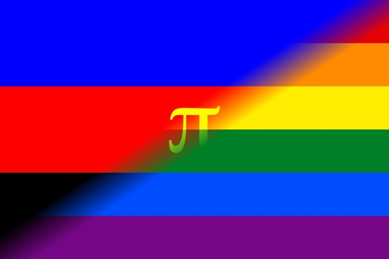 The polyamory flag merged with the gay pride flag.