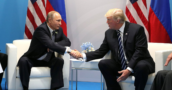 Vladimir Putin and Donald Trump at the 2017 G-20 Hamburg Summit