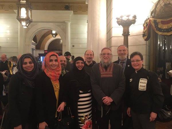 Leah Schade, far right, with interfaith gathering at anti-fracking rally.