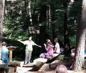The author, Leah D. Schade, preaching at R. B. Winter State Park in Pennsylvania.