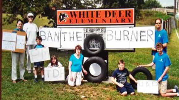 Leah D. Schade (far left) with community activists in 2012 protesting plans for a tire burner in White Deer Township, Pennsylvania. The burner was defeated! Photo credit:  David Young.