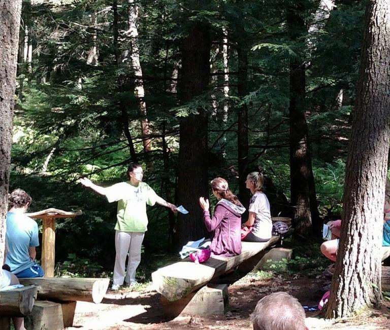 Leah D. Schade preaching at R. B. Winter State Park. Photo by James E. Schade. Used with permission.