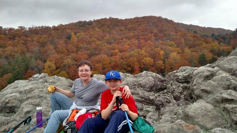 Leah Schade and son Benjamin on Knobby Rock, Blanton Forest, Ky.