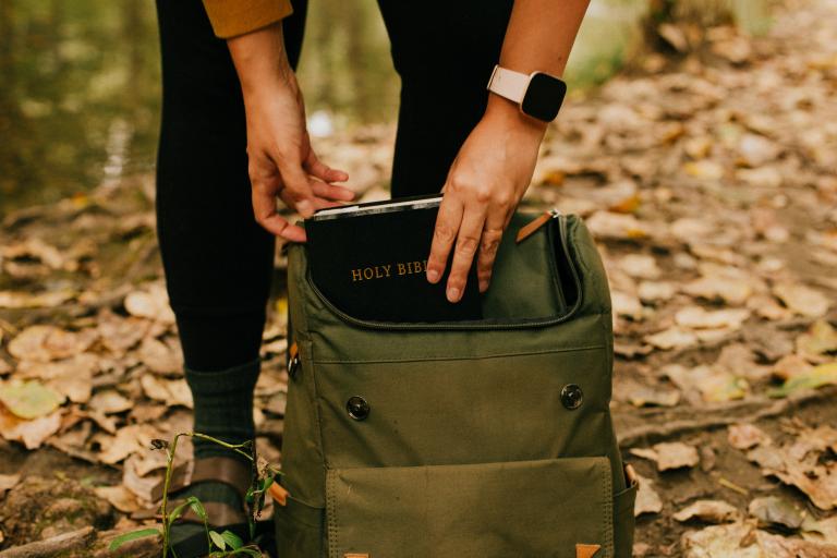 Bible in backpack