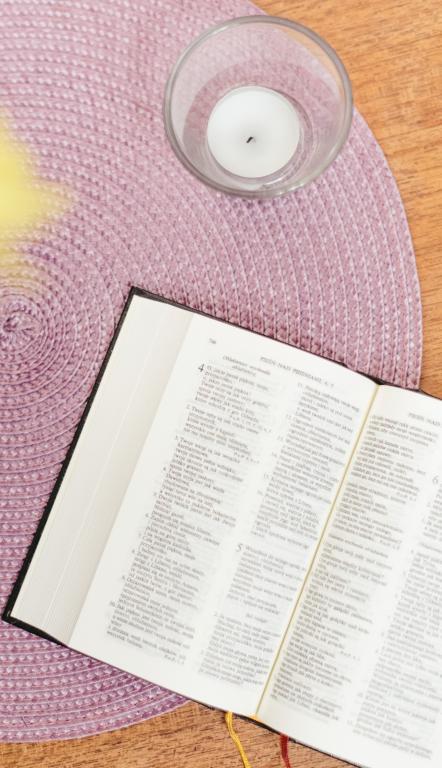 Bible, purple mat