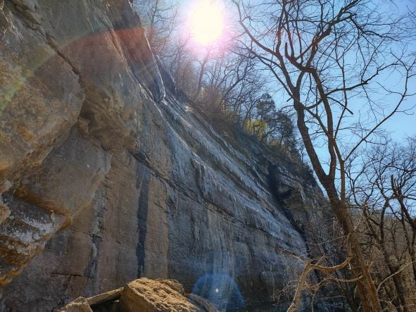 Ice on the cliffs at Asbury Trails