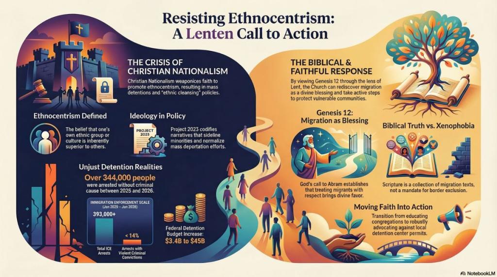 Infographic: Resisting Ethnocentrism - A Lenten Call to Action. Created by Notebook LM based on the work of Leah D. Schade.