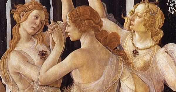 Three graces detail of Primavera, Botticelli 1481, 